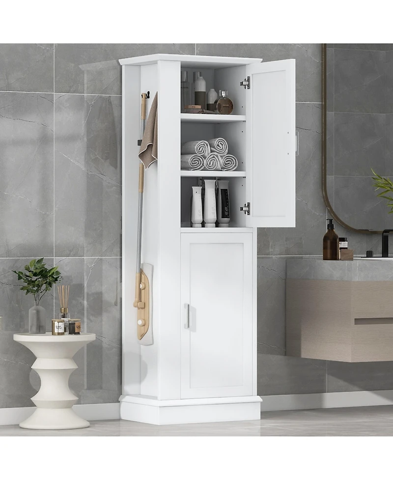Casainc 68"H Tall Bathroom Cabinet with Hook and Adjustable Shelf, Freestanding Mdf