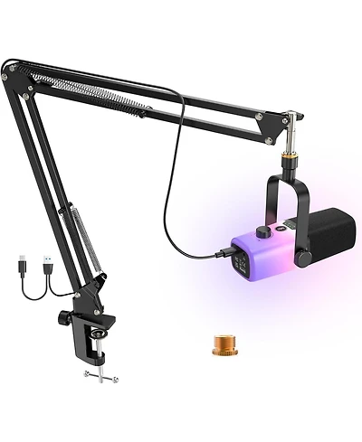 ZealSound Usb Gaming Microphone Pc Mic w/ Rgb for Streaming, Podcast, Vocal Recording, Asmr, Noise Cancellation, Mute Button, Gain Knob, Desktop Arm