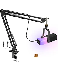 ZealSound Usb Gaming Microphone Pc Mic w/ Rgb for Streaming, Podcast, Vocal Recording, Asmr, Noise Cancellation, Mute Button, Gain Knob, Desktop Arm