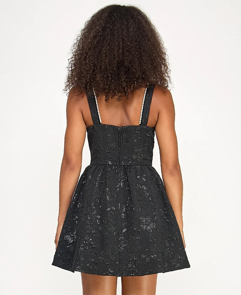 City Studios Juniors' Metallic Jacquard Fit & Flare Dress