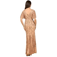 Lara Beaded Gown with Flutter Sleeves
