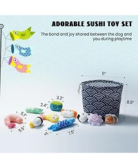 Nocciola 10 Pcs Sushi Toys with Takeout Bag,Plush Squeaky Dog Toy Set,Cute Stuffed Pet Toys,Puppy Chew Toys,For Small to Medium Dog,Foodie Series toy