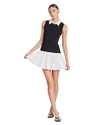 endless rose Women's Mixed Media Cotton Polo Mini Dress