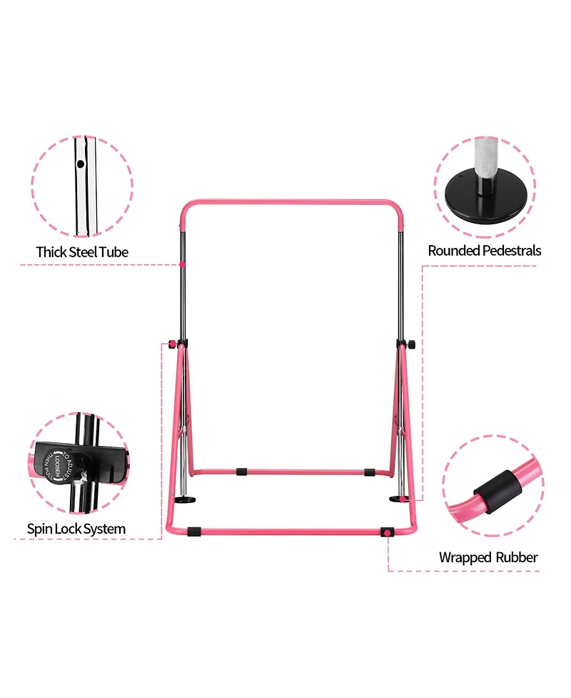 Zenova Gymnastics Bar Kids, Junior Training Bar, Height Adjustable Horizontal Bars, Folding Gymnastics Bars Monkey Bars for Kids