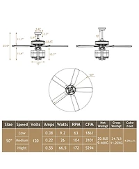 Costway 50'' Ceiling Fan with Light Classic Ceiling Fan Lamp w/Noiseless Reversible Motor