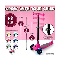 3-Wheel Foldable Kids Scooter - Child Toy Scooter with Built-in Led Wheel Lights, and Easy Maneuvering Lean-to-Steer Technology (Pink)