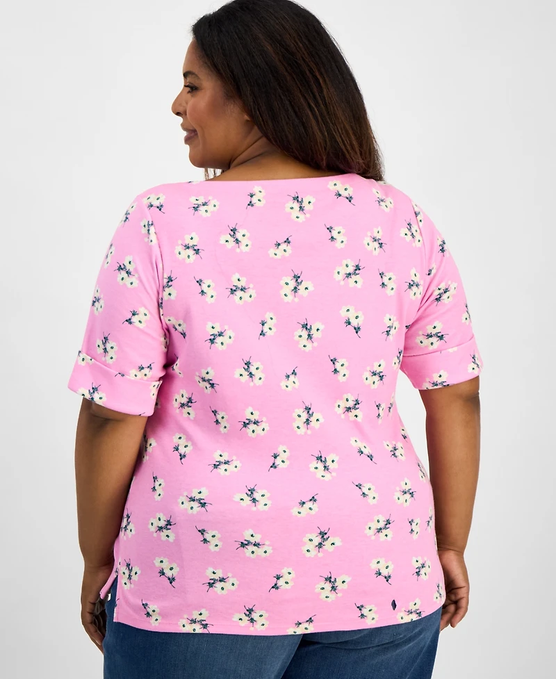 Style & Co Plus Printed Elbow-Sleeve Knit Top