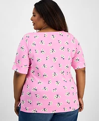 Style & Co Plus Printed Elbow-Sleeve Knit Top