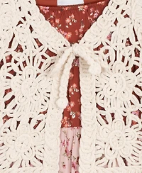 Rare Editions Big Girls 2-Piece Mixed Floral With Crochet Vest and Dress Set