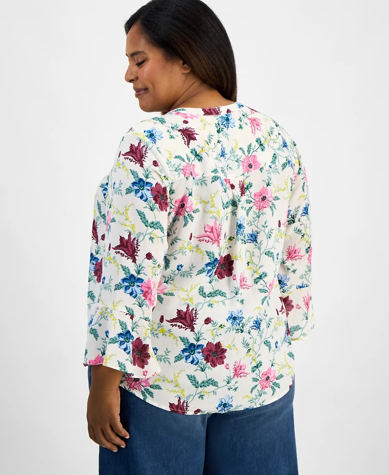 Style & Co Plus Printed Pintucked Top