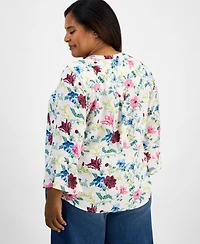 Style & Co Plus Printed Pintucked Top