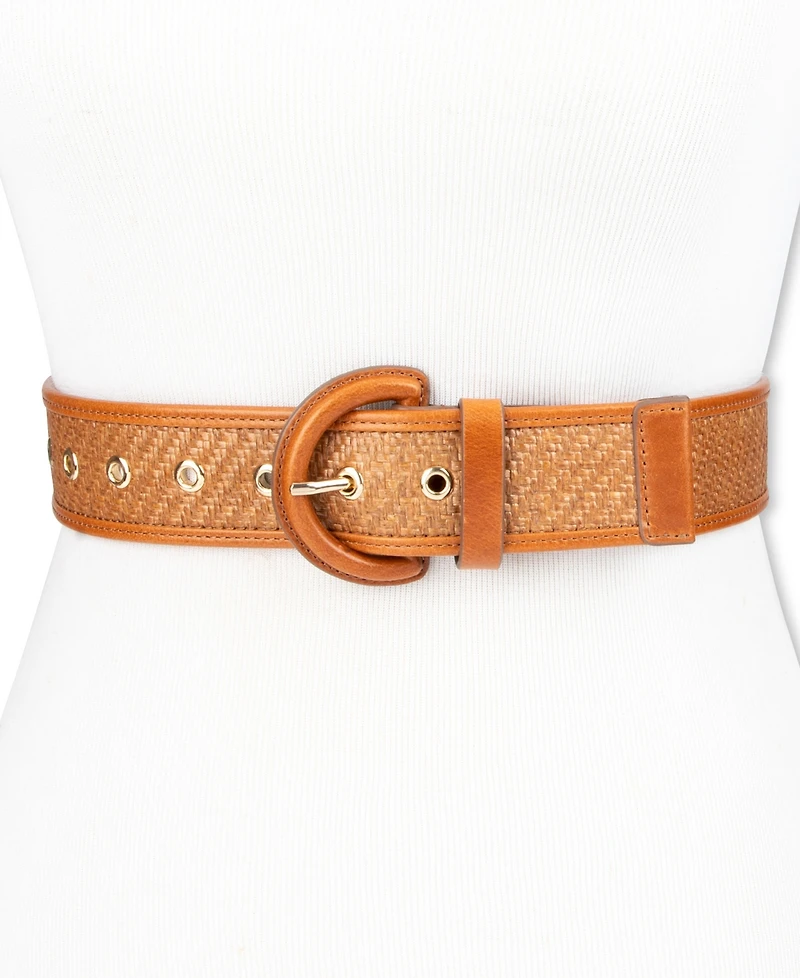 Cole Haan Women's Leather and Raffia Casual Belt