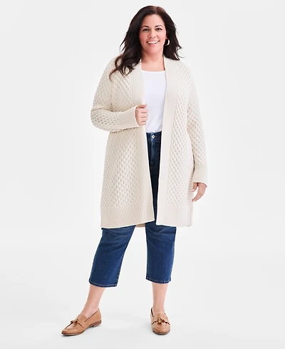 Style & Co Plus Open-Front Longline Cardigan Sweater, Macy's Exclusive