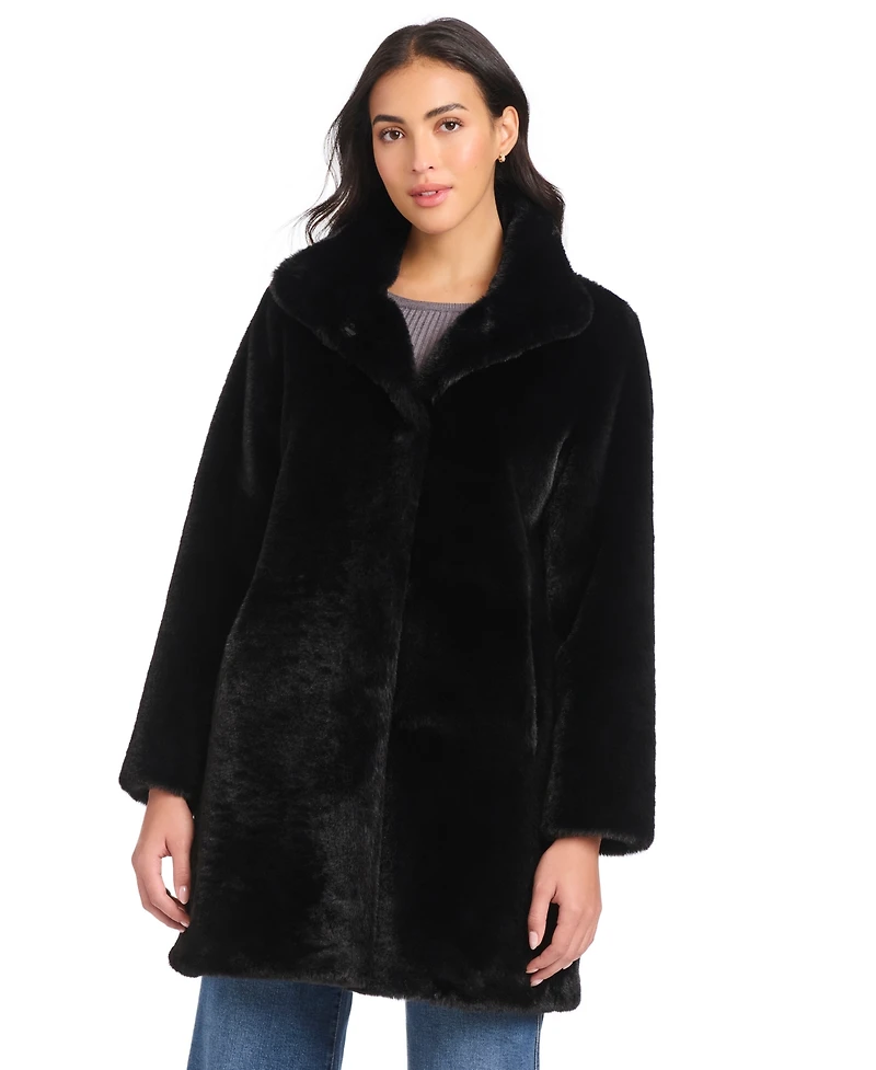 Jones New York Petite Faux-Fur Stand-Collar Coat
