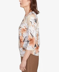 Alfred Dunner Women's Watercolor Floral Gathered Sides Crew Neck Top