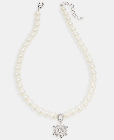 Holiday Lane Silver-Tone Imitation Pearl Snowflake Pendant Necklace, 17-1/2" + 2" extender