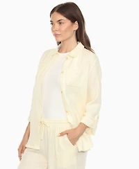 White Mark Women's Long Sleeve Button Down Cotton Gauze Set