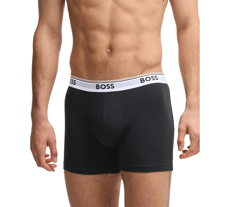 Boss by Hugo Men's Power 3-Pk. Tipped Logo Waistband Boxer Briefs
