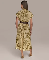 Donna Karan New York Women's Floral-Print Belted A-Line Midi Dress