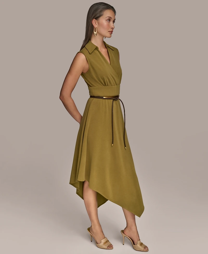 Donna Karan New York Women's Surplice Belted High-Low A-Line Dress