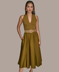 Donna Karan New York Women's Mixed-Media Belted Halter Dress
