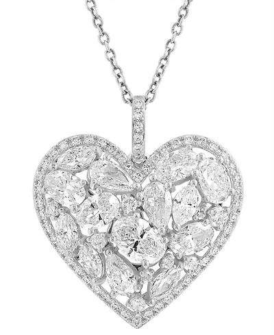 Effy Lab Grown Diamond Mixed-Cut Heart Cluster Pendant Necklace (2-5/8 ct. t.w.) in 14k White Gold, 18" + 1" extender