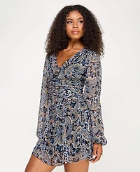 City Studios Juniors' Printed Long-Sleeve Fit & Flare Dress