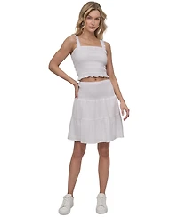 Dkny Jeans Women's Cotton Smocked Square-Neck Cropped Top