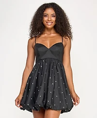Seni & Cade Juniors' Rhinestone-Trim Taffeta Bubble Dress