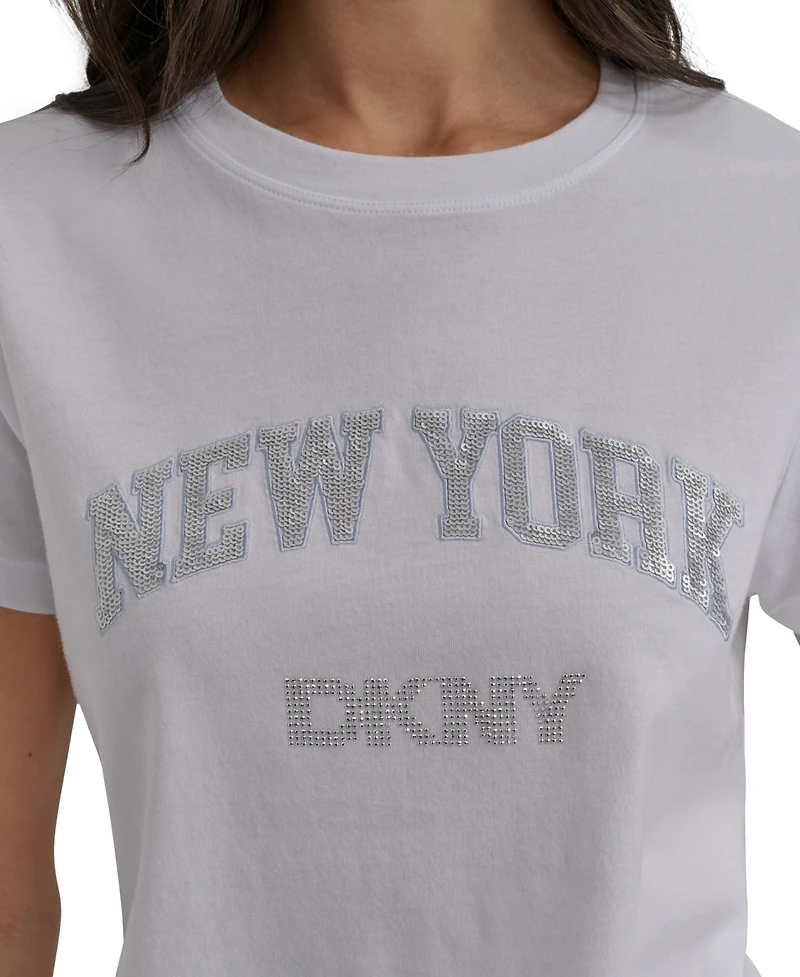Dkny Jeans Women's New York Rhinestone Logo T-Shirt