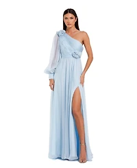 Mac Duggal Women's One Sleeve Chiffon Gown With 3D Flowers