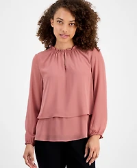 Ak Anne Klein Petite Double-Layer Ruffle Blouse