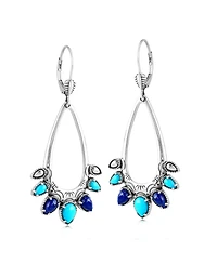American West Jewelry Sterling Silver Sleeping Beauty Turquoise and Lapis Open Pear Gemstone Lever Back Earrings