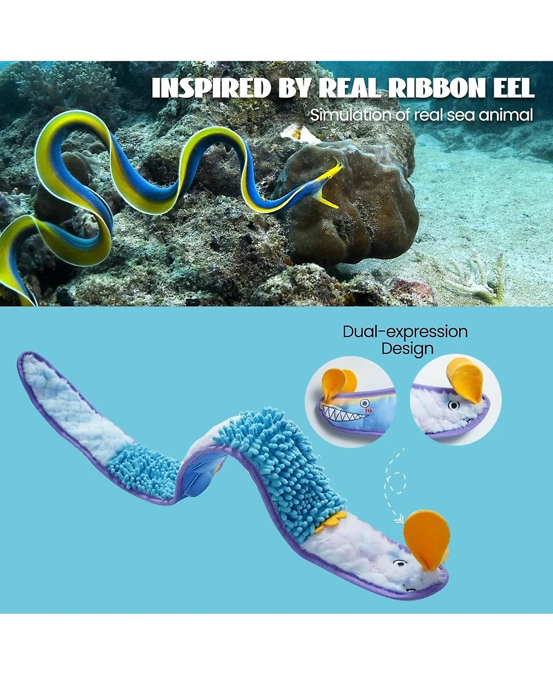 Nocciola Blue Ribbon Eel Snuffle Dog Toy,Christmas gift,No Stuffing Squeaky Long Snake,Crinkle/Snuffle/Tug Toy for All Breeds
