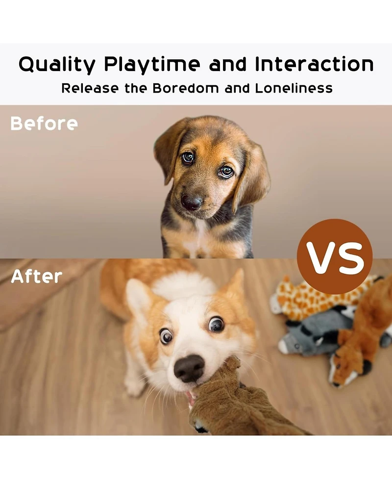 Nocciola 5 Pcs Jungle Series Crinkle Dog Toys, No Stuffing Squeaky Dog Toys with Double Layer Reinforced Fabric,Christmas gift