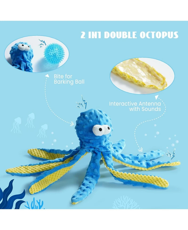 Nocciola 4 Pcs Sea Creatures Crinkle Squeaky Dog Toys,Christmas gift,Octopus Shark Crab Mussel Toys, Interactive Toys for Small, Medium & Large Dogs