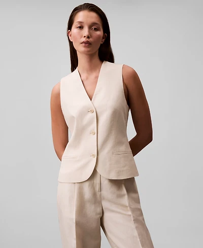 Calvin Klein Women's Linen Blend Button-Front Vest