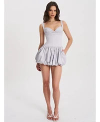 Miss Circle Women Zada Grey Pleated Breast Bubble Hem Mini Dress