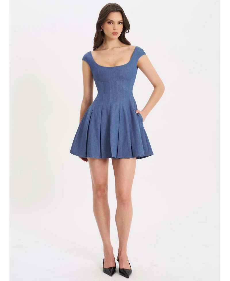 Miss Circle Women's Sada Pleated Denim Mini Dress