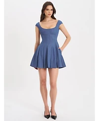 Miss Circle Women's Sada Pleated Denim Mini Dress
