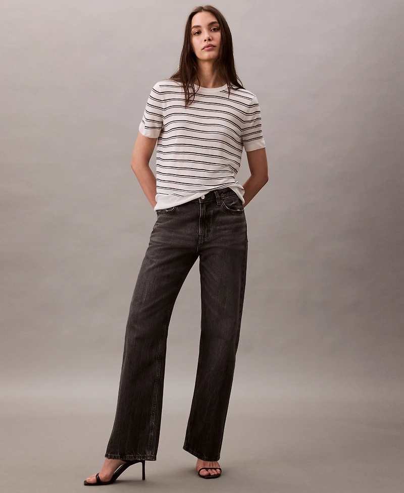 Calvin Klein Women's Short-Sleeve Striped Sweater
