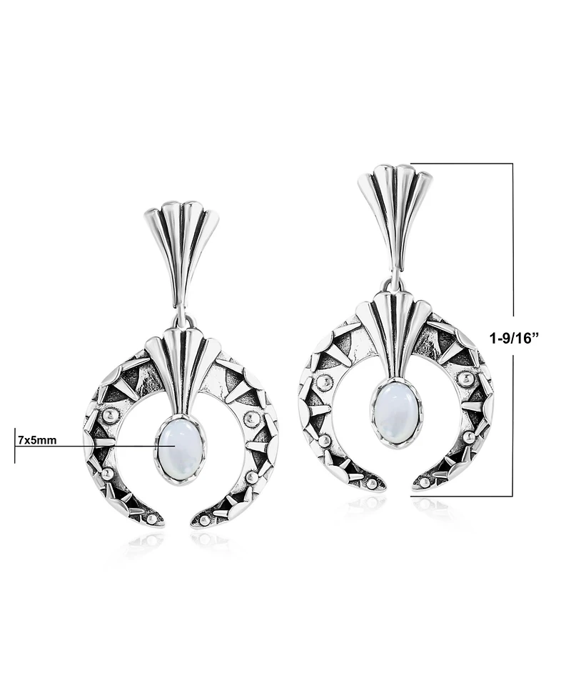 American West Jewelry Sterling Silver Mother of Pearl Fritz Casuse Oval Gemstone Naja Earrings