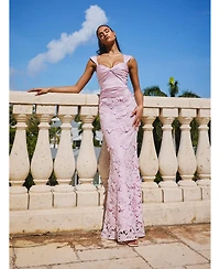 Miss Circle Women's Dahlia Pink Floral Lace Mermaid Gown