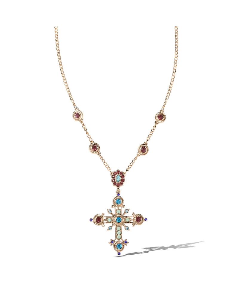 Jessica Simpson Crystal Gold-Tone Cross Pendant Necklace