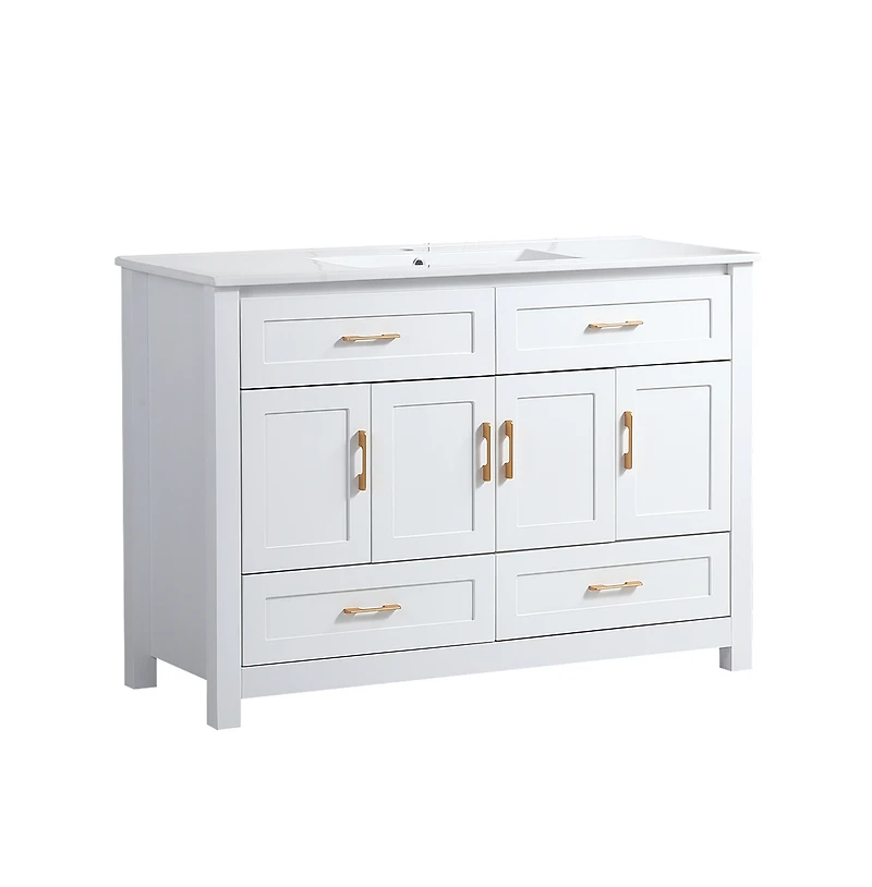 Casainc 48" White Vanity with Ceramic Sink Combo, 4 Soft-Close Doors & 4 Drawers, Elegant Storage Unit