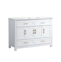 Casainc 48" White Vanity with Ceramic Sink Combo, 4 Soft-Close Doors & 4 Drawers, Elegant Storage Unit