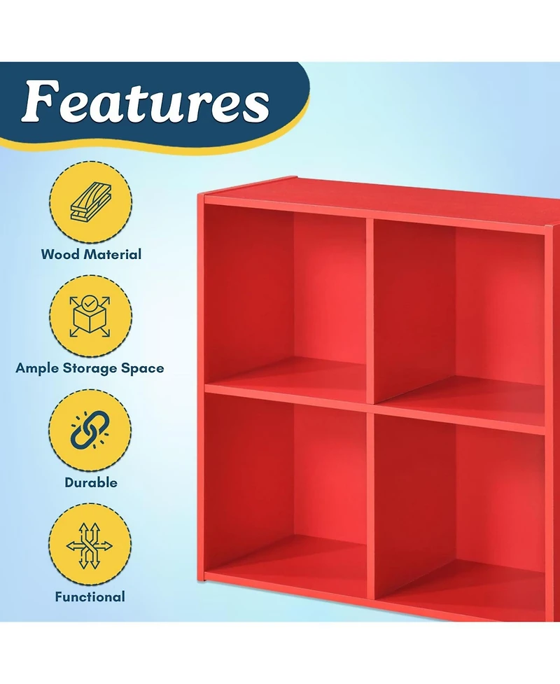 Kings Brand Furniture George 4-Cube Children's Bookcase, Kids Toy Storage Shelf Organizer for Playroom, Bedroom, Nursery School