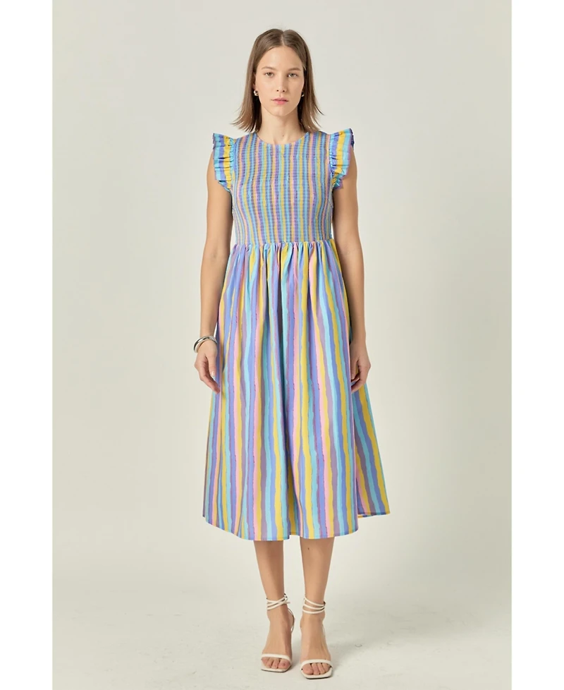 English Factory Women's Stripe smocking Midi dress