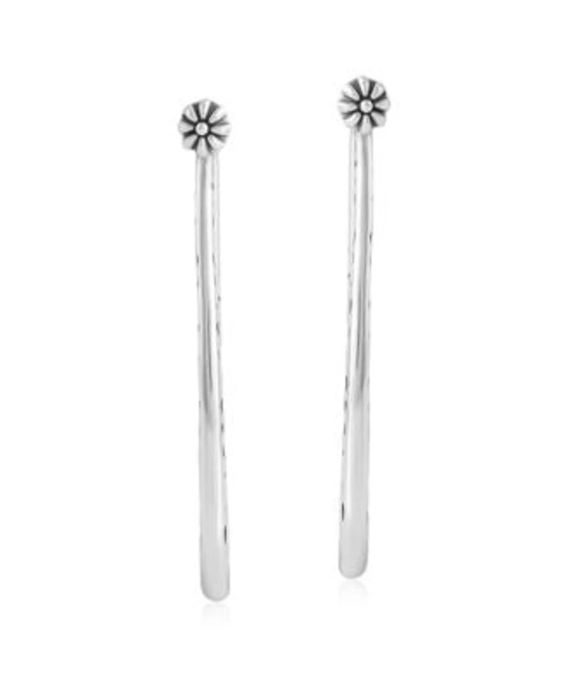 American West Jewelry Sterling Silver Elongated Oval Etched Hoop Earrings