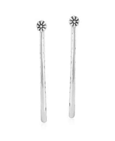 American West Jewelry Sterling Silver Elongated Oval Etched Hoop Earrings